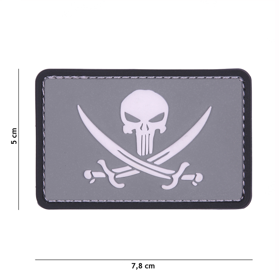 Embleem 3D PVC Punisher pirate grijs/wit #11123