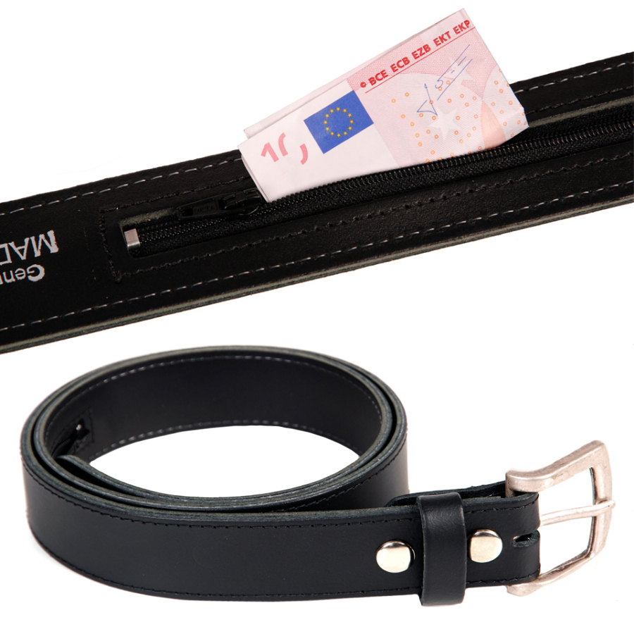 Leren riem met geldvak