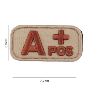 Embleem stof bloedgroep A+positief coyote #8107