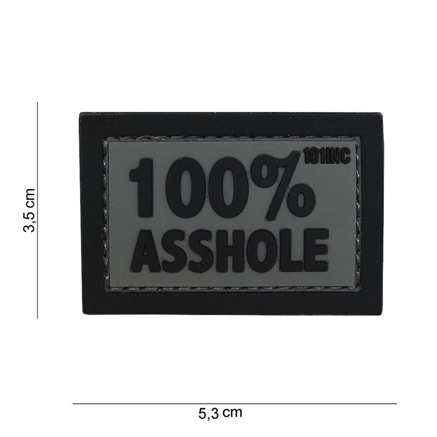 Embleem 3D PVC 100% asshole grijs/zwarte letters #14075