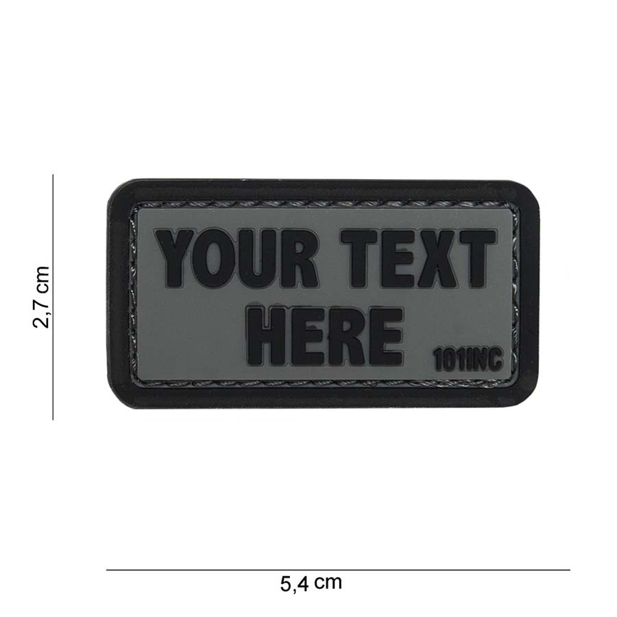 Embleem 3D PVC Your text here grijs/zwarte letters #14081