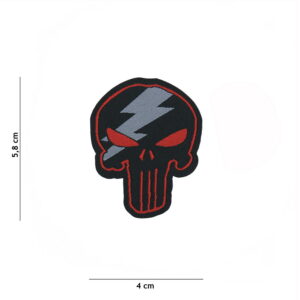 Embleem stof fijn geweven Punisher thunder rood (klein)#6144