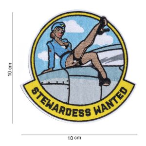 Embleem stof Stewardess wanted met klittenband #13007