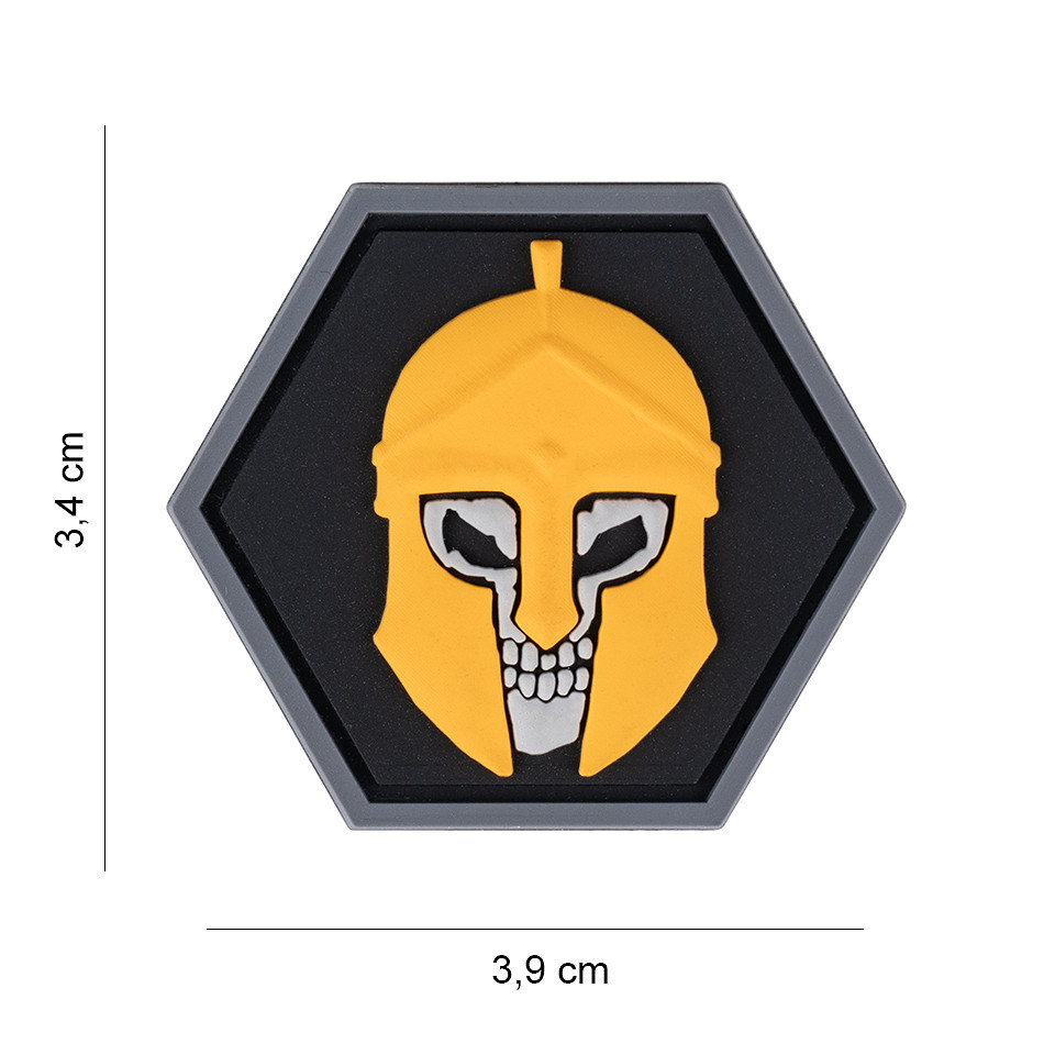 Embleem 3D PVC Hexagon skull spartaan #8056