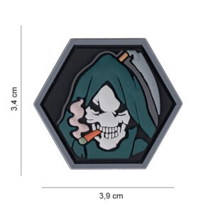 Embleem 3D PVC Hexagon skull grim reaper #8057