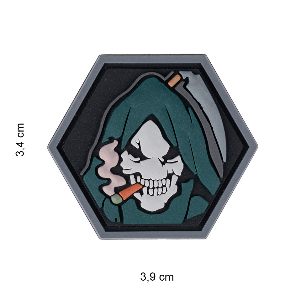 Embleem 3D PVC Hexagon skull grim reaper #8057