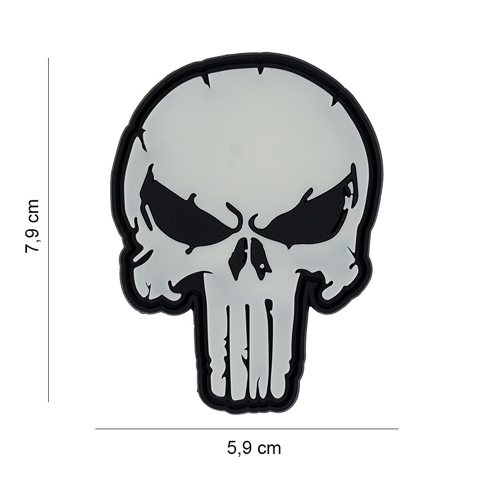 Embleem 3D PVC Punish skull glow in the dark #12014 Embleem 3D PVC Punish skull glow in the dark #12014